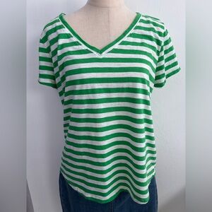 Sonoma Every Day T-Shirt Green and White Fitted Short Sleeve